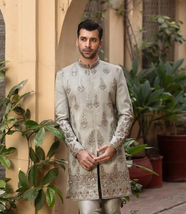 Classic light grey Sherwani