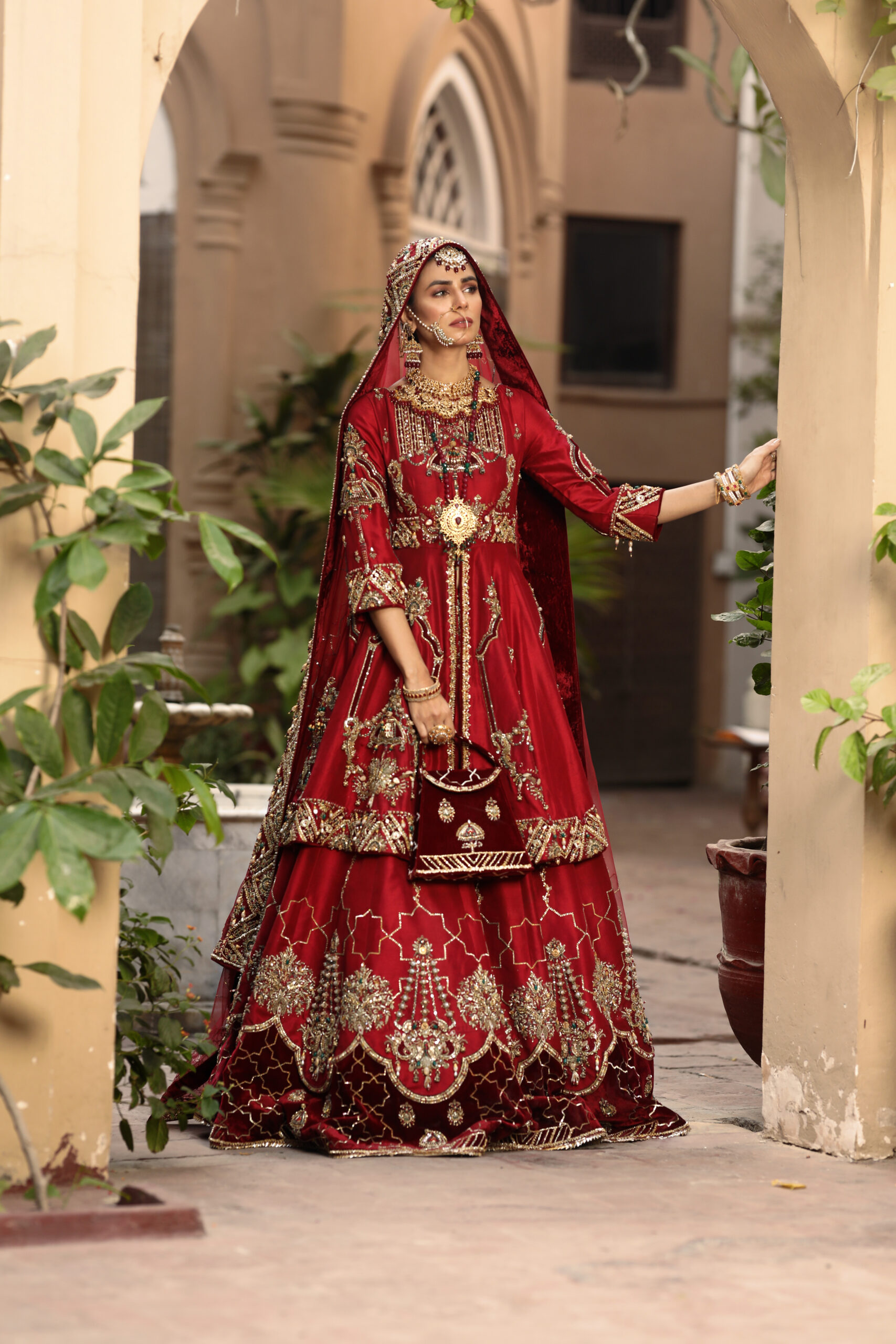 Crimson Majesty – Bridal Couture in Raw Silk & Velvet with Handcrafted Embellishments