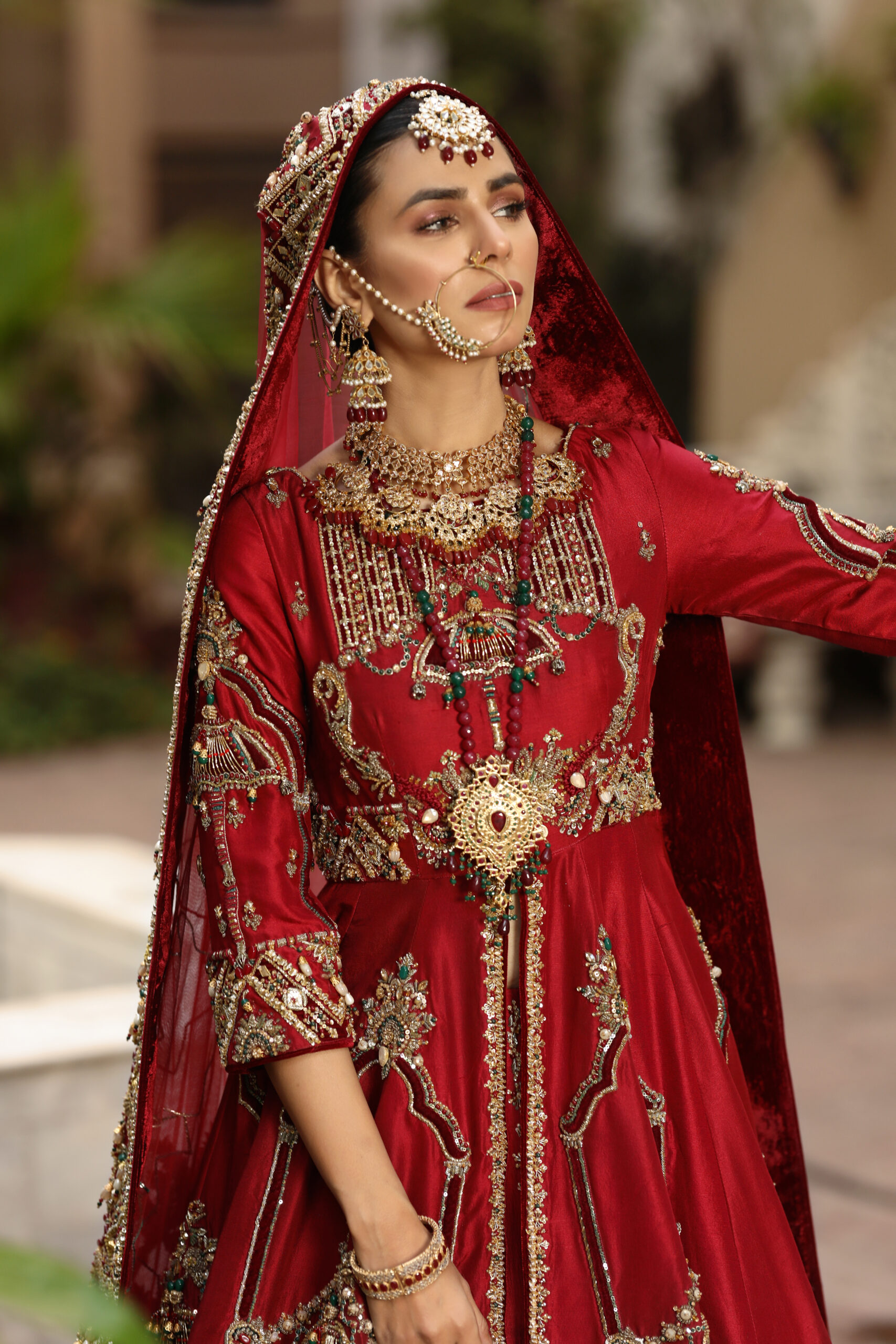Crimson Majesty – Bridal Couture in Raw Silk & Velvet with Handcrafted Embellishments view 3