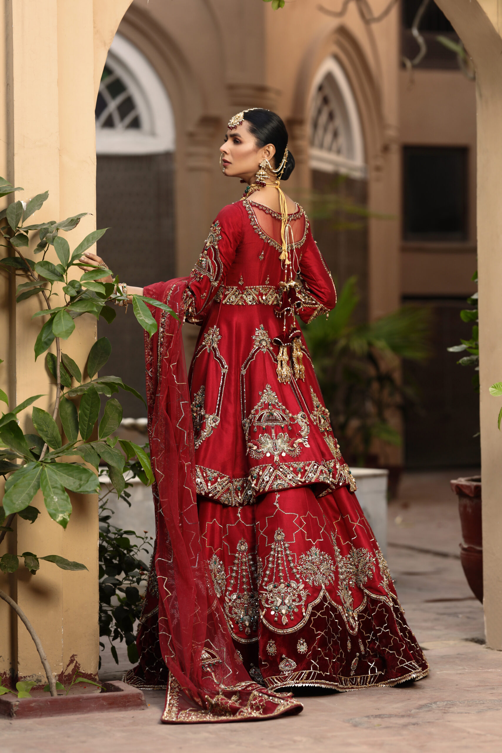 Crimson Majesty – Bridal Couture in Raw Silk & Velvet with Handcrafted Embellishments view 2