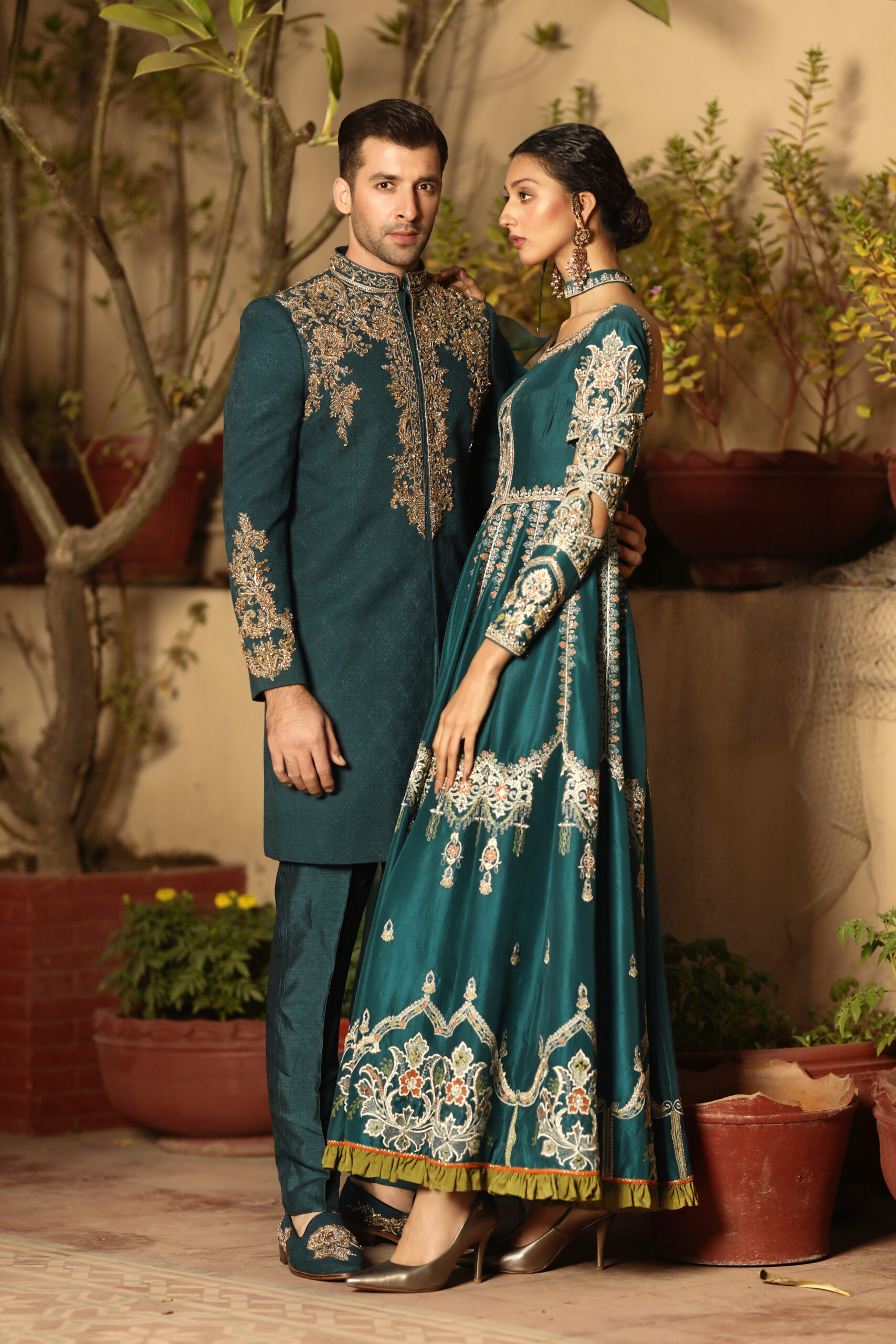 Zinc blue raw silk kalidaar, hand-crafted embroidery view 4