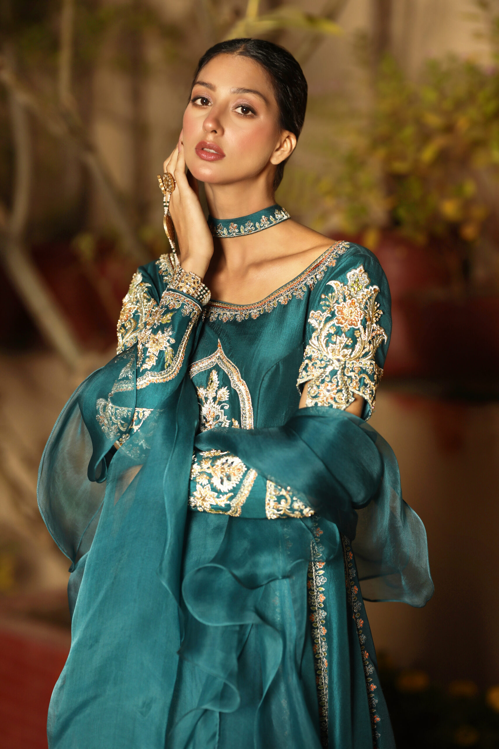 Zinc blue raw silk kalidaar, hand-crafted embroidery view 3