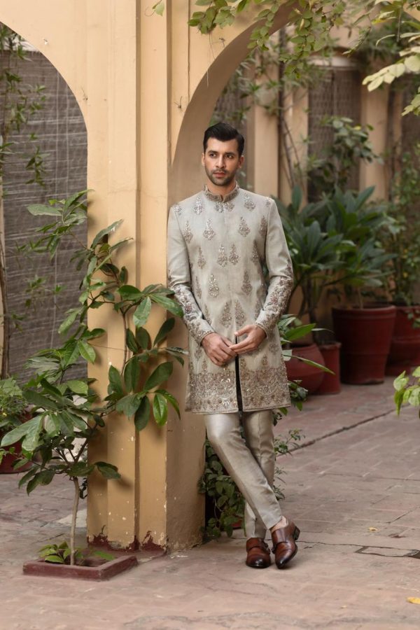 Classic light grey Sherwani