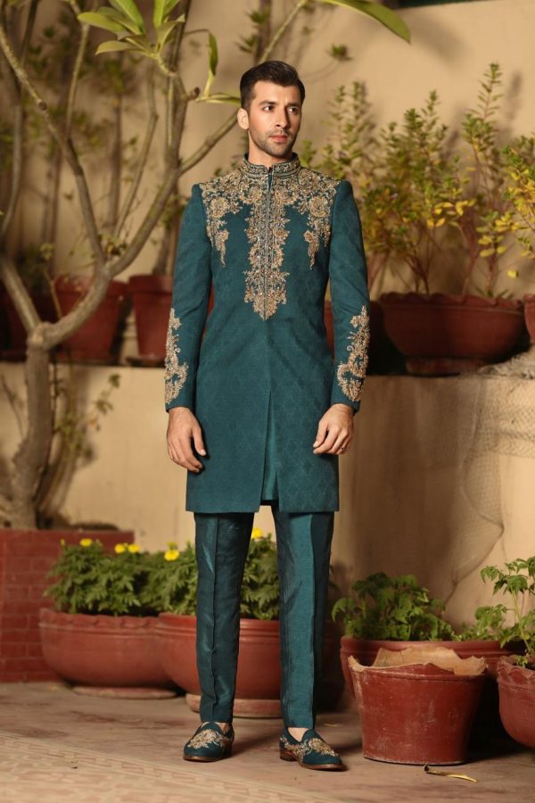 Teal Blue Sherwani