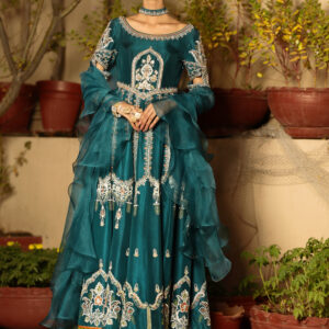 Zinc blue raw silk kalidaar, hand-crafted embroidery